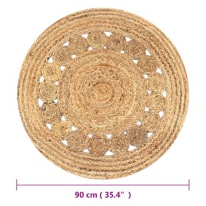 Fotka  Pletený okrúhly jutový koberček s dizajnom, 90 cm