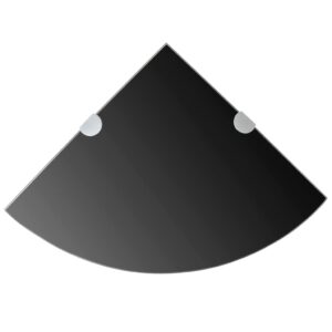 Rohová polička s chrómovanou podperou, sklenená, čierna, 35x35 cm