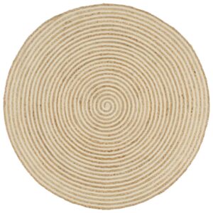 Ručne vyrobený jutový koberec, špirálový dizajn, biely 90 cm