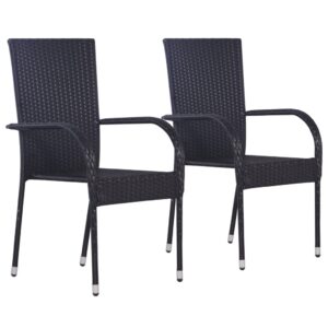 Stohovateľné vonkajšie stoličky 2 ks, polyratan, čierne