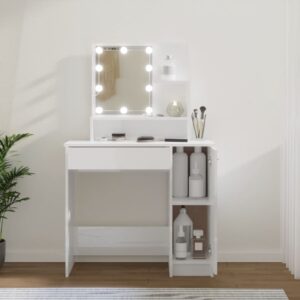 Toaletný stolík s LED lesklý biely 86,5x35x136 cm