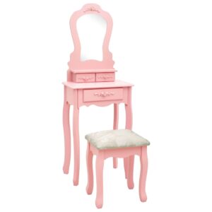 Toaletný stolík so stoličkou, ružový 50x59x136 cm, paulovnia