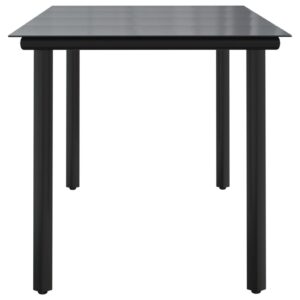 Záhradný jedálenský stôl čierny 160x80x74cm oceľ a tvrdené sklo Obrázok