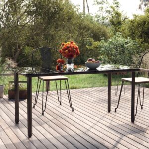 Záhradný jedálenský stôl čierny 160x80x74cm oceľ a tvrdené sklo
