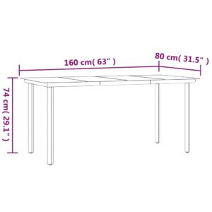 Záhradný jedálenský stôl čierny 160x80x74cm oceľ a tvrdené sklo - predaj