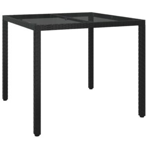 Záhradný stôl 90x90x75 cm tvrdené sklo a polyratan čierny Produkt