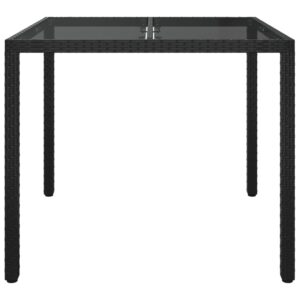 Záhradný stôl 90x90x75 cm tvrdené sklo a polyratan čierny Foto