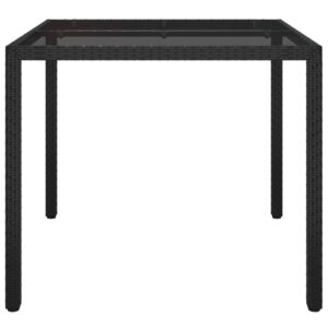Záhradný stôl 90x90x75 cm tvrdené sklo a polyratan čierny Obrázok