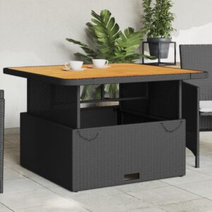 Záhradný stôl čierny 110x110x71 cm polyratan a akáciové drevo