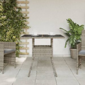 Záhradný stôl so sklenenou doskou, sivý 80x80x75 cm, polyratan Foto