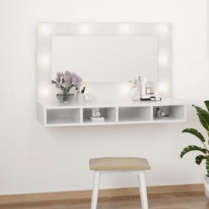 Zrkadlová skrinka s LED lesklá biela 90x31,5x62 cm