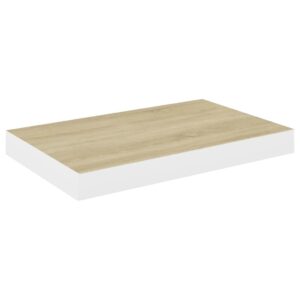 Plávajúce nástenné police 2 ks dubové a biele 40x23x3,8 cm MDF Obrázok