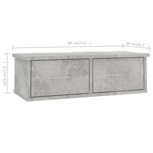 Nástenná polica so zásuvkami, betónovo sivá 60x26x18,5 cm - predaj